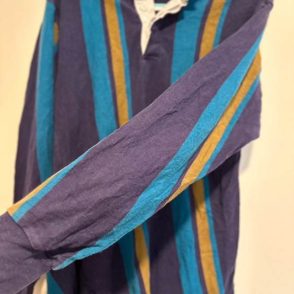 Vintage 90s Rugby Men’s Sz: M Penguin Club Navy Teal Gold Vertical Stripe Polo. - Picture 7 of 10